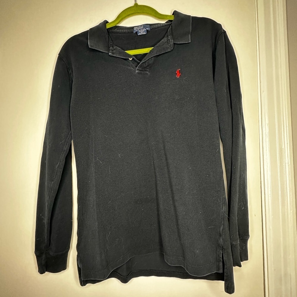 POLO RALPH LAUREN BOYS LONG SLEEVE Red PONY SHIRT Black  Size Large (16/18)